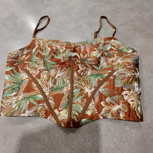CIDER Women's Floral Spaghetti Straps Corset/Bustier- Brown/Bronze/Green Medium - Picture 4 of 10